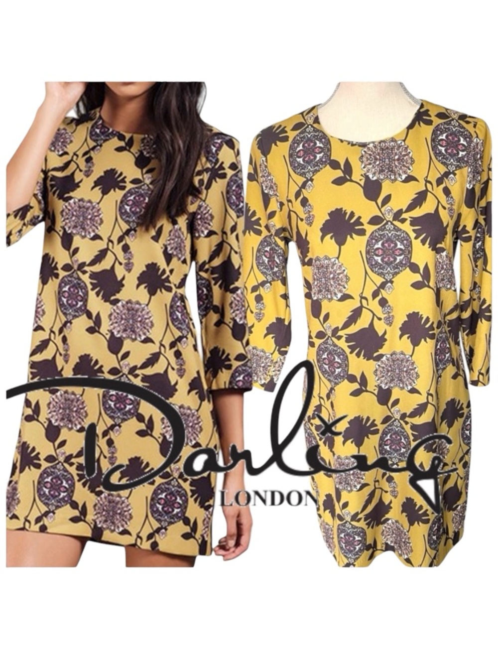 Darling London Gold Print 3/4 Sleeve Sheath Mini Dress (6)